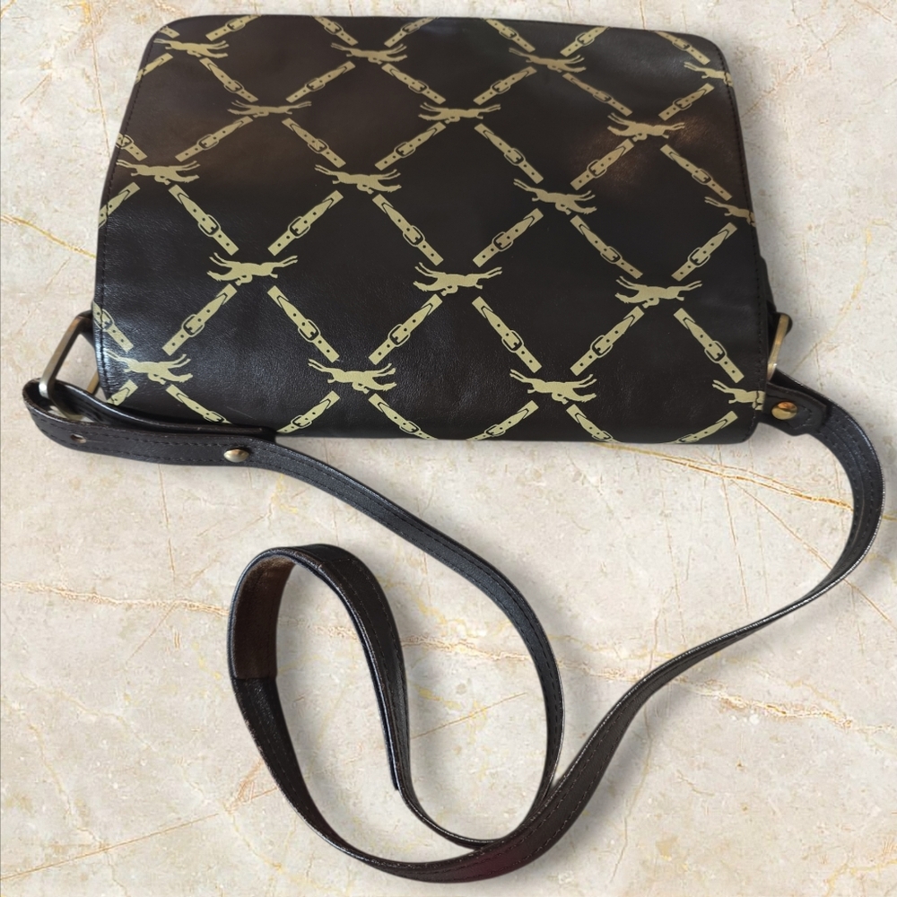Longchamp Black Shoulder Bag with Beige Chain-Link Print - Picture 6 of 13